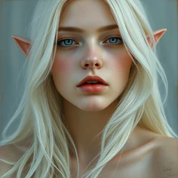 portrait of a beautiful blonde demon with white hair, by chie yoshii and sean yoro