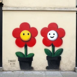 a banksy mural of bill and ben the flowerpot men