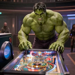 film still of Hulk playing pinball in the new Avengers movie, 4k
