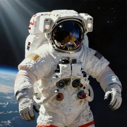 painting, the embodiment of fragility, light beams, above earth, cinematic lighting, outer space, space suit, eva suit, [ [ [ [ [ [ astronaut ] ] ] ] ] ], extremely detailed, sharp focus, by jordan grimmer and artgerm and greg rutkowski and alphonse mucha and maya takamura and bouguereau, intricate, beautiful, trending on
