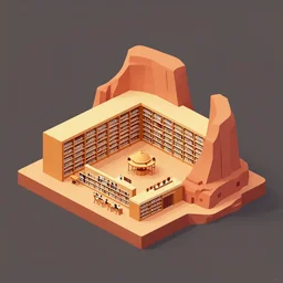 a screenshot render of a public library in the style of monument valley. isometric.