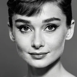 photo of young Audrey Hepburn by Diane Arbus, extreme closeup, black and white, high contrast, Rolleiflex, 55mm f/4 lens