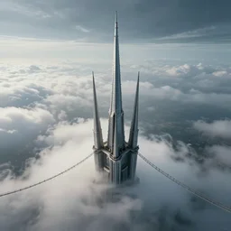 the last guardian skinny towers, looking down from an infinite spire poking out of the clouds, spire connected with rope bridge!!, babel, vertigo, huge distance, by craig mullins, by ruan jia!, ( ( dr sues ) ), cold, dramatic lighting