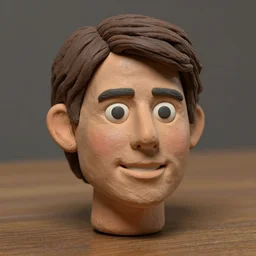 tom cruise!!! extremely realistic!!! smooth specular clay! extremely close smooth specular sculpted headshot of tom cruise clay puppet , soft light dull mood, low saturation, on wooden table. style: claymation puppet kids clay ,by will vinton ,by guldies