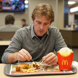 Senator Armstrong from acclaimed video game Metal Gear Rising orders food at a McDonalds, candid photography