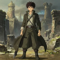 full body portrait character concept art, anime key visual of a archaeologist, studio lighting delicate features finely detailed perfect face directed gaze, at an ancient city, gapmoe yandere grimdark, trending on pixiv fanbox, painted by greg rutkowski makoto shinkai takashi takeuchi studio ghibli
