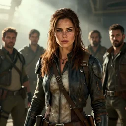 fallout 5, charismatic beautiful rugged brunette female protagonist, portrait, indoor setting, rim light, atmospheric lighting, painted, intricate, volumetric lighting, beautiful, daytime, sunny weather, slight overcast, sharp focus, deep colours, ultra detailed, by leesha hannigan, ross tran, thierry doizon, kai carpenter, ignacio fernandez rios