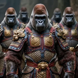 stunning gorillas warrior, full traditional chinese armor, art by artgerm, wlop, loish, ilya kuvshinov, tony sandoval. 8 k realistic, hyperdetailed, beautiful lighting, detailed background, depth of field, symmetrical face