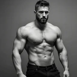 overly muscular gigachad, grayscale