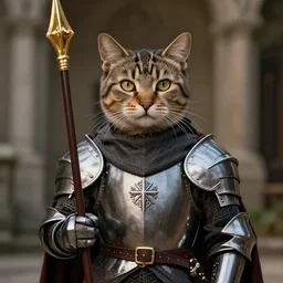 an amazing award winning photo of a cat as a knight of the knights templar, very detailed and sharp, 4k hdr, cinematic