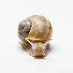 albino snail, photorealistic wildlife photography, full body, isolated on a pure white background, centered, entire subject in frame, sharp focus, soft studio lighting