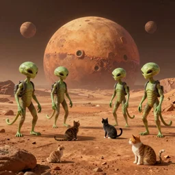 aliens take over Mars colonised by cats, realistic digital art