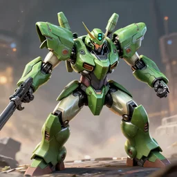 green Armored Core mech, action shot