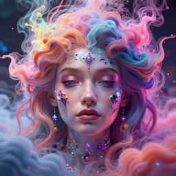 a beautiful princess engulfed in colorful liquid clouds and neon smoke, extremely psychedelic experience, psilocybin, lsd, dmt, face, highly detailed, artstation, concept art,, sharp focus, digital art by hana yata, and artem demura and beeple, lisa frank, cyberpunk, octane render, unreal engine, 8 k