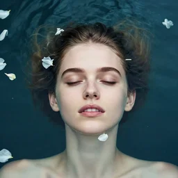 a beautiful girl like anya taylor - joy floating under the deep water, white petal, by personal photography, art by brookskim, closeup, 4 k, highly detailed, instagram,