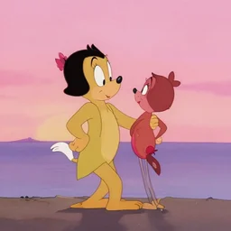 a pink sunset in the style of a 1920's cartoon