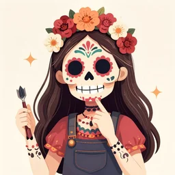 Illustration of a sugar skull day of the dead girl, art by mike worall