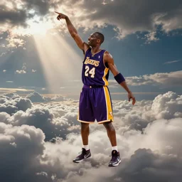 kobe bryant in heaven, surreal, realistic, clouds background