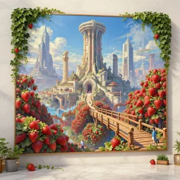 Strawberry bushes fall time futuristic temple of olympus glory  sci-fi city of Atlantis  hill valley grec greeble wood bridge painting of tower  ivy plant   in marble , behance hd by Jesper Ejsing, by RHADS, Makoto Shinkai and Lois van baarle, ilya kuvshinov, rossdraws global illumination
