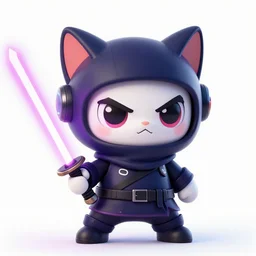 cute angry ninja cyberpunk cat with big eyes branding a laser sword, 3 d render, artstation, highly detailed, colorful, digital painting, deep focus, sharp, smooth, rossdraws