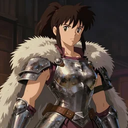 anime barbarian girl, plated fur leather armor, chest plate, highly detailed, muscular, very beautiful face, digital art, pixiv fanbox, artstation, by greg rutkowski, wlop, miyazaki hayao