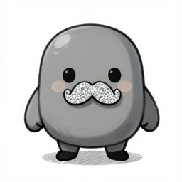 kawaii gray petite happy boulder with stubby arms, legs, and a mustache made of diamonds, video game concept art, sketch by psdelux