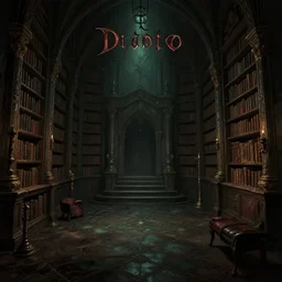 dark sinister vampire lair interior by Reylia Slaby and John Berkey, library, adventure game, inspired by Diablo concept art and Brooke Shaden
