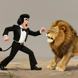 screaming bob ross chasing a lion