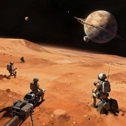 space battle in the orbit of mars, digital illustration, akihito yoshida