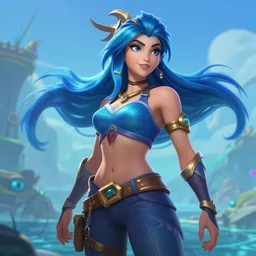 Character sheet of gorgeous ocean song katarina  (League of Legends). 3d render, octane render, game art, realistic, highly detailed, trending on artstation, 4k, trending on artstation, pixar, cgsociety, unreal engine 5, redshift render, trending on artstation, blender, behance, cg