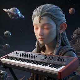 electronic music, sampler, synthesizer, india, sitar, space, gods, aliens, planet, spaceship, masterpiece. rendered in blender, ultra realistic, smooth shading, ultra detailed, high resolution, cinematic, unreal 6, perfect face, cyberpunk, fine details, studio lighting, subtle shadows, art by katsuya terada, photorealism, hyper realism, octane render, hyper detailed, canon eos r 3, f / 1. 4, iso 2 0 0, 1 / 1 6 0 s, medium shot, 8 k, raw, unedited, in - frame,, - h 5 7 6