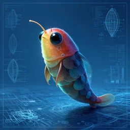 tadpole explorer, in the style of Greg Broadmore and Arthur Rackham,trending on artstation, light lighting side view,digital art,surrealism ,macro,blueprint ,vaporwave ,