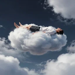 floating person in the clouds, concept art, smooth, sharp focus, illustration, surrealism, abstract, vaporwave, detailed