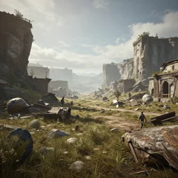 a photorealistic image, post - apocalyptic fantasy landscape, professionally retouched, soft lighting, hyper realistic, wide angle, sharp focus, 8 k high definition, 6 4 megapixels, insanely detailed, stunningly beautiful