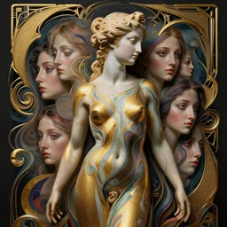 epic beautiful intricate and detailed concept art. abstract female silhouette mixing with blonde and colorful liquid fluid carbon gold. abstract sculpture. art deco swirls. 1 7 th century masterpiece by michelangelo, classicism. cinematic concept art, close up portrait photography by amy leibowitz, multiple female eyes. greg rutkowski, 3 d, wlop, victo ngai, kandinski