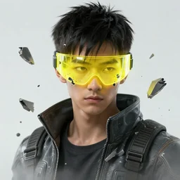yong boy destroyed to pieces with glowing yelow visor as a realistic scifi cyberpunk, torso, art by james jean and greg rutkowski!!, realistic face, like anime, digital art, concept art, trending on artstation, 8 k