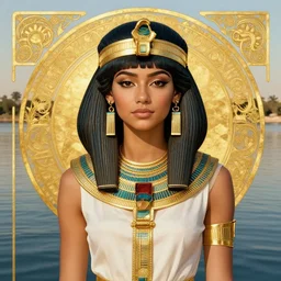zendaya as isis the Egyptian goddess, a beautiful art nouveau portrait by Gil elvgren, Nile river environment, centered composition, defined features, golden ratio, golden jewelry