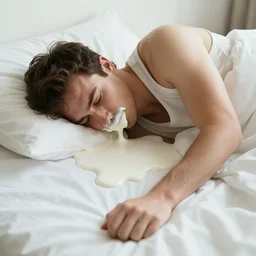 man melting into his bed