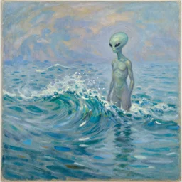 water wave flow alien by karel thole and claude monet, oil on canvas 🌊