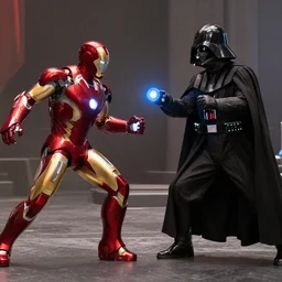 iron man vs. darth vader, battle scene, movie scene, cinematic,