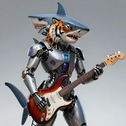 a portrait of an anthropomorphic cyberpunk tiger shark, by jon foster, detailed render, epic composition, cybernetics, 4 k realistic, fender stratocaster, cryengine, realistic shaded lighting, sharp focus, masterpiece, by enki bilal