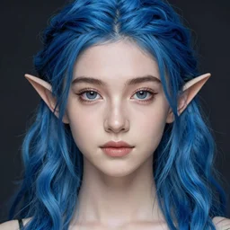 centered detailed portrait of a extremely beautiful young girl and elves hybrid, symmetrical, long wavy blue hair, sharp focus on the eyes, final fantasy, details, intricate, octane render, smooth face, illustration, hyperrealistic, by wlop and dmitry prozorov