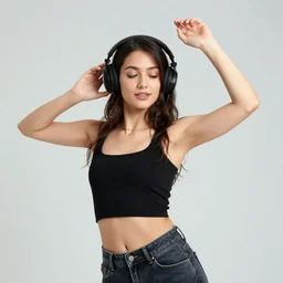 a beautiful woman with headphones dancing by hed kandi