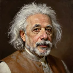 Narendra Modi as Albert Einstein, masterpiece, oil on canvas, by Greg Rutkowski, by William Blake, by John Howe, neoclassical portrait, sharp, HD, detailed, cinematic composition, dramatic, concept art, best lighting, 8K,