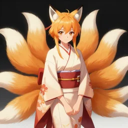 A beautiful anime-style digital concept portrait of a beautiful young sorceress with fox ears and nine fox tails wearing a kimono, by Stanley Artgerm Lau, WLOP, Rossdraws, LeraPi, and Sakimichan, trending on ArtStation