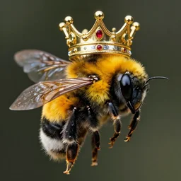 high detailed bumble bee wearing a crown, dan mumford