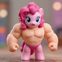 pinky pie my little pony, neca!!! powerlifter oversized muscular very detailed realistic action figure by neca face close up full body in the style of neca, character by neca, film still, bokehs