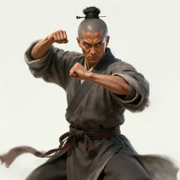 portrait of a female drunken master monk exercising by wlop, wuxia, xianxia, drunken boxing, drunken fist, drunken master, weathered olive skin, athletic, playful, beautiful, fully clothed, monk's robe, detailed, realistic, anatomically accurate, fantasy illustration, artstation, wlop.