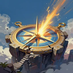 concept art by jama jurabaev, cel shaded, cinematic shot, trending on artstation, high quality, brush stroke, vibrant colors, a huge and mysterious star watching compass stone platform on the cliff of genesis began to break, and light burst out from the compass