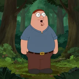 peter griffin in forest, horror movie, wayne barlowe